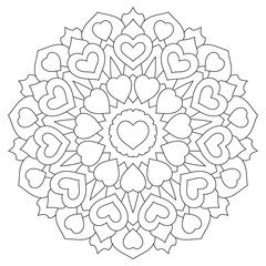 Mandala with hearts. Coloring book Page