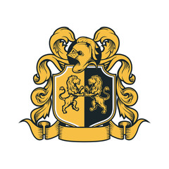 Coat Arms Vintage Knight Royal Family Crest  Heraldic Emblem Shield - 140183914