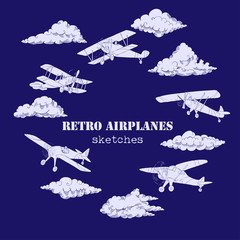 Background with Retro Airplanes and Clouds