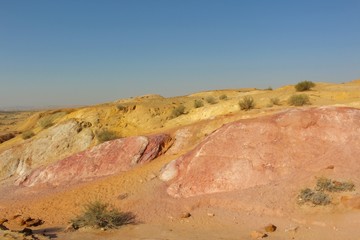 Colored rocky dunes in the Desert of Negev, Israel