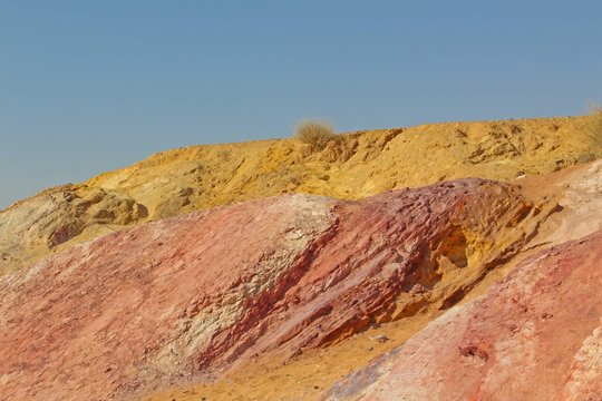 Colored rocky dunes in the Desert of Negev, Israel