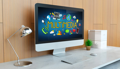 Modern computer with multimedia presentation 3D rendering