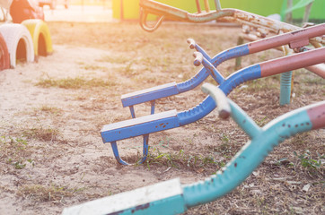 play ground colorful big plastic toy set for children school or garden park playground, playground on day noon light in park.