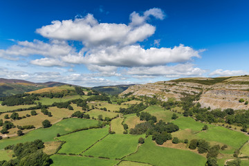 Fototapeta na wymiar Welsh landscape, seen from Castell Dinas Bran, near Llangollen, Denbighshire, Wales, UK