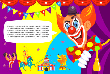 Circus poster. Happy clown invites you to a circus show.