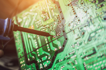 modern city diorama and electric circuit board, digital transformation, abstract image visual