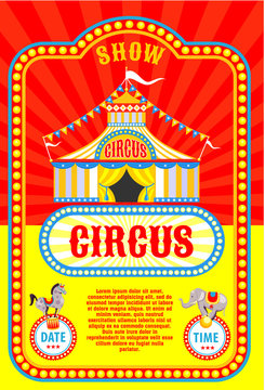 Circus poster. Circus tent. Trained animals. Vector illustration.