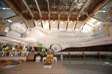 White Reclining Buddha in Wat Pa Phu Kon,Northeastern of Thailand.