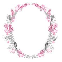 Abstract floral oval frame Gray and pink color