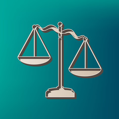 Scales of Justice sign. Vector. Icon printed at 3d on sea color background.