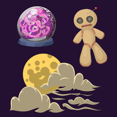 Special magic effect trick symbol magician wand and surprise entertainment fantasy carnival mystery tools cartoon miracle decoration vector illustration.