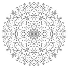 Flower mandala with hearts. Coloring page for