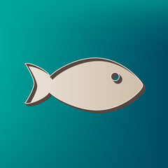 Fish sign illustration. Vector. Icon printed at 3d on sea color background.