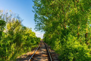 Picturesque old railroad in Europe, in spring