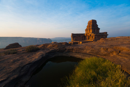 Malegitti Shivalaya Cave Temple on Cliff at Badami, India