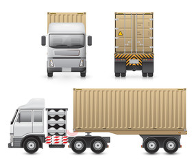 Vector of trailer truck and cargo container for shipping and transportation isolated on white background.
