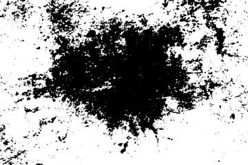 Centered grunge texture with noise and grain. Black stains on transparent background.