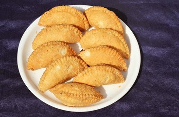 Indian popular sweets Gujia pasties made especially on Holi, the festival of colour.