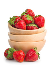 sweet ripe strawberries in wooden bowl