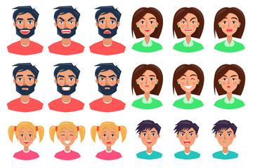 People Expressing Emotions Set of Icons on White