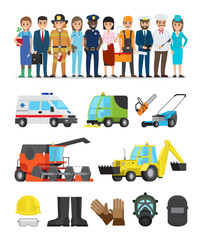 Profession Representatives and Equipments Set