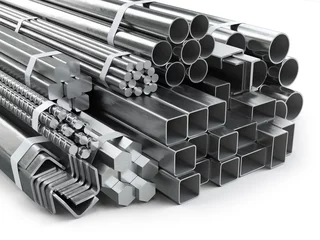 Rolgordijnen Different metal products. Stainless steel profiles and tubes. © Maksym Yemelyanov
