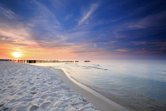 Sunset on the beach on the Baltic Sea