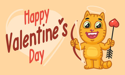 Valentines Day Cat Holds Bow and Arrow
