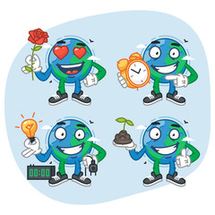 Set Characters Earth Holds Flower Clock Light Bulb Plant