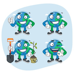 Set Characters Earth Holds Shovel Shows Different Gestures