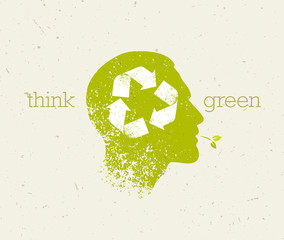 Think Green Recycle Reduce Reuse Eco Poster. Vector Creative Organic Illustration On Paper Background.