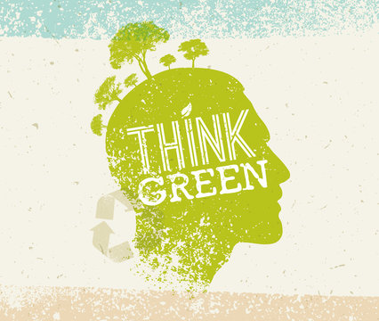 Think Green Recycle Reduce Reuse Eco Poster. Vector Creative Organic Illustration On Paper Background.