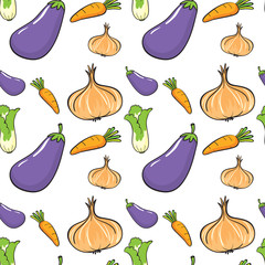 Seamless background with many vegetables