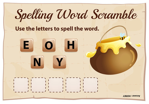 Spelling word scrable game with word honey
