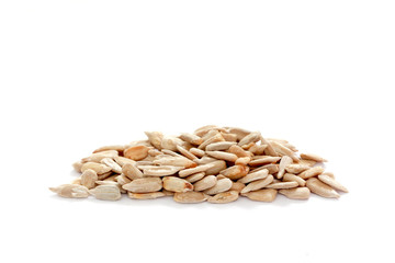 Natural sunflower seeds , white background