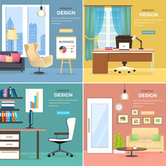 Interior Design of Office Rooms with Furniture