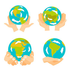 Globe earth in hand icon vector illustration.