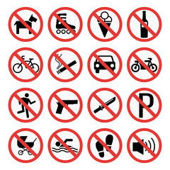 Prohibition signs set safety information vector illustration.