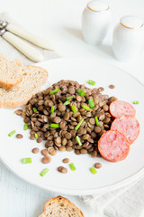 Green lentil with homemade sausage