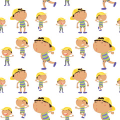 Seamless background with boy in many actions