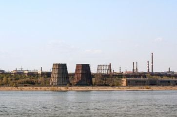 Ironworks on river coastline