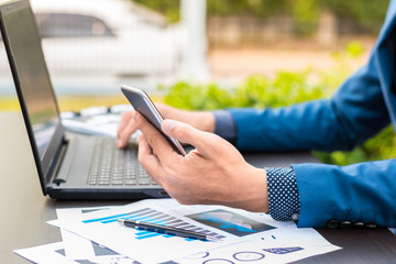 business technology concept,Business people hands use smart phone connection