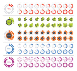 Set of diagram infographic elements. 0, 5, 10, 15, 20, 25, 30, 35, 40, 45, 50, 55, 60, 65, 70, 75, 80, 85, 90, 95, 100 percents.