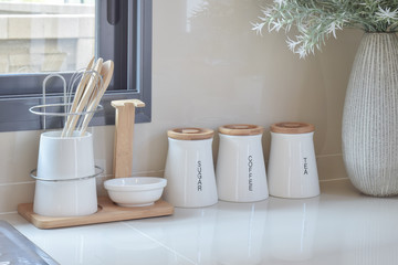 modern pantry with white utensil in kitchen