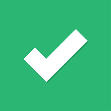 Checkmark icon with shadow in a flat design on a green background