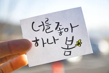 Fotobehang fingers hold the korean language calligraphy : " I seem to like you" © 김대수 김대수