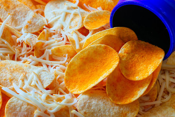 Crispy potato chips, chips with cheese