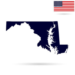Fototapeta premium Map of the U.S. state Maryland on a white background. American flag
