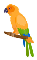 Yellow parrot with colorful feathers, isolated vector illustration