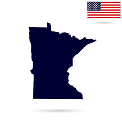 Map of the U.S. state  Minnesota on a white background. American flag